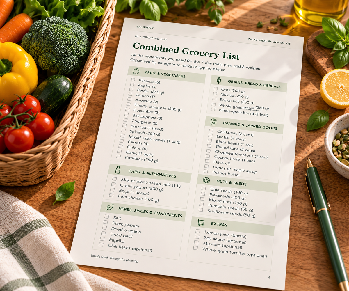 EAT SIMPLY – 7-Day Meal Planning Kit | Digital PDF